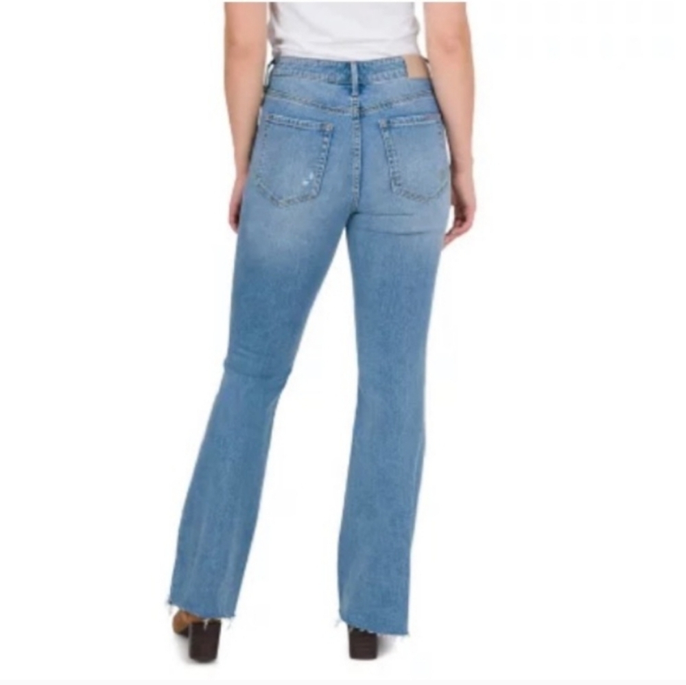 Seven Felicity High Rise Slim Flare Distressed & Raw Hem Blue Jeans Size 16 - Picture 2 of 8